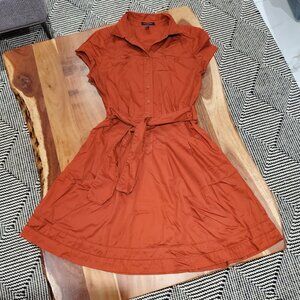 Banana Republic Red Orange Cuffed Button Down Vintage Inspired Dress